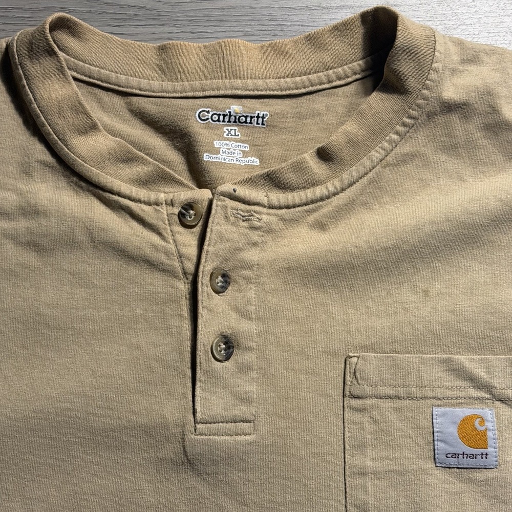 Carhartt Henley Pocket T Shirt Mens XL Beige Workwear Heavyweight Cotton - Picture 7 of 7